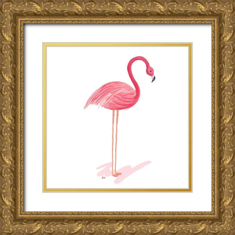 Flamingo Walk I Gold Ornate Wood Framed Art Print with Double Matting by Metz, Andi