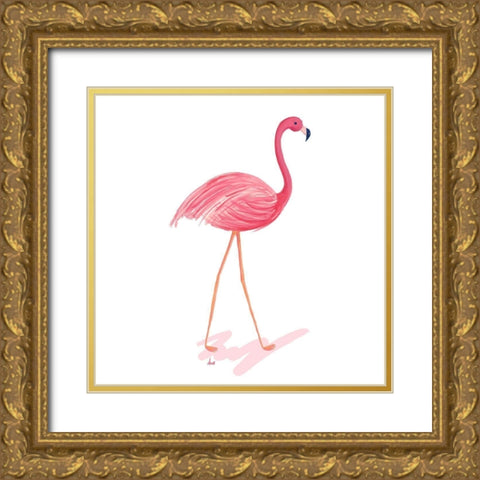 Flamingo Walk III Gold Ornate Wood Framed Art Print with Double Matting by Metz, Andi