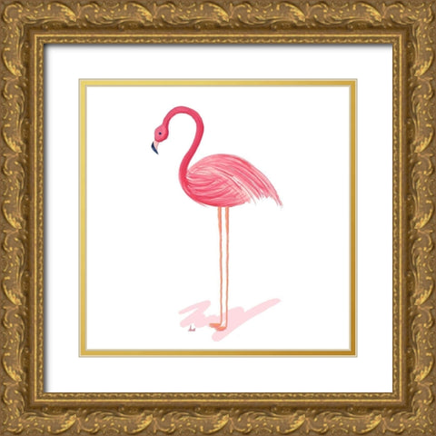 Flamingo Walk IV Gold Ornate Wood Framed Art Print with Double Matting by Metz, Andi