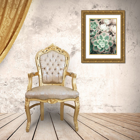 Teal Blooms Gold Ornate Wood Framed Art Print with Double Matting by Peck, Gail