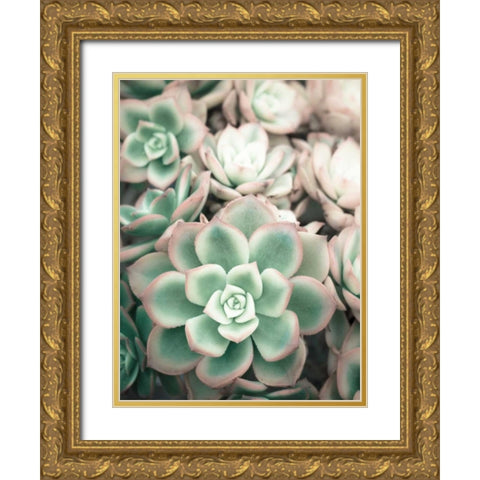 Teal Blooms Gold Ornate Wood Framed Art Print with Double Matting by Peck, Gail