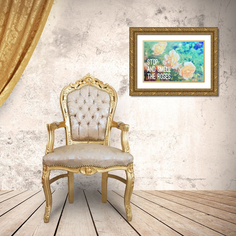 Stop And Smell The Roses Gold Ornate Wood Framed Art Print with Double Matting by Peck, Gail