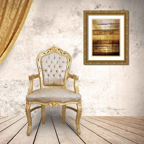 By The Grass Sunset Wood Gold Ornate Wood Framed Art Print with Double Matting by Peck, Gail
