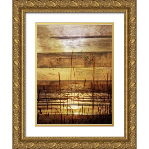By The Grass Sunset Wood Gold Ornate Wood Framed Art Print with Double Matting by Peck, Gail