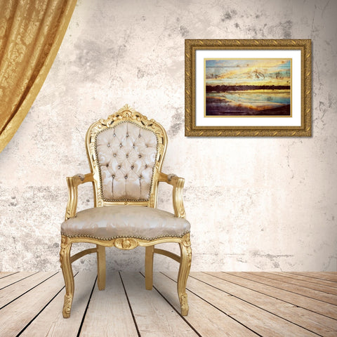 Sunset Lake Wood Gold Ornate Wood Framed Art Print with Double Matting by Peck, Gail
