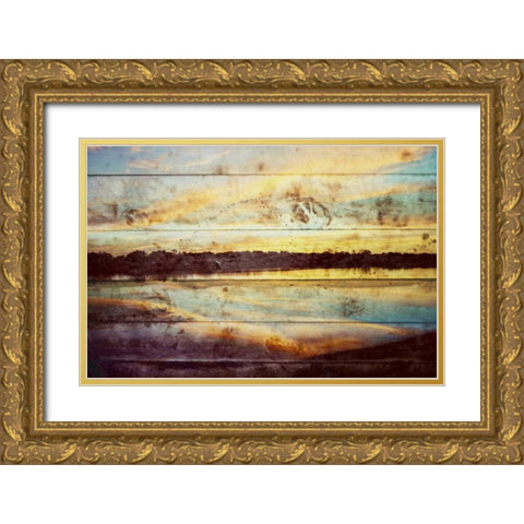 Sunset Lake Wood Gold Ornate Wood Framed Art Print with Double Matting by Peck, Gail