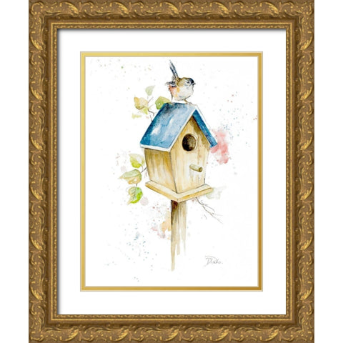 Bird House I Gold Ornate Wood Framed Art Print with Double Matting by Pinto, Patricia