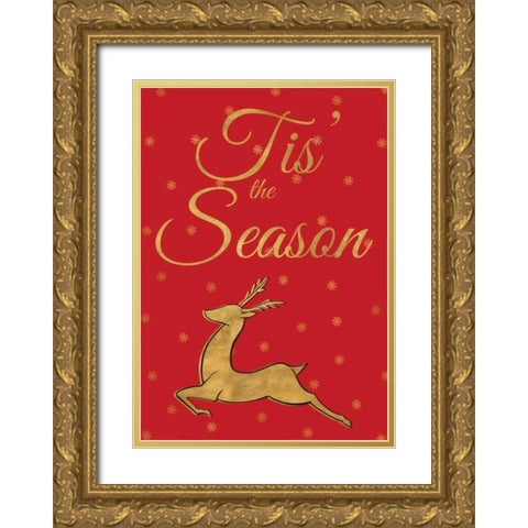 Red Christmas I Gold Ornate Wood Framed Art Print with Double Matting by Studio, Sd Graphics