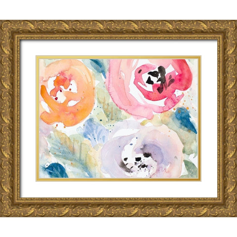 Blooms Abound Rectangle Gold Ornate Wood Framed Art Print with Double Matting by Loreth, Lanie