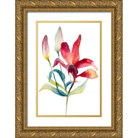 Crimson Paradise Lily Gold Ornate Wood Framed Art Print with Double Matting by Loreth, Lanie