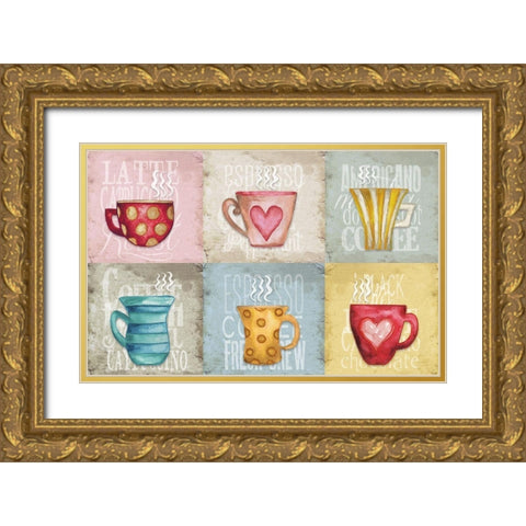 Coffee Pattern Gold Ornate Wood Framed Art Print with Double Matting by Medley, Elizabeth