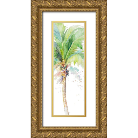Watercolor Coconut Palm Panel Gold Ornate Wood Framed Art Print with Double Matting by Pinto, Patricia