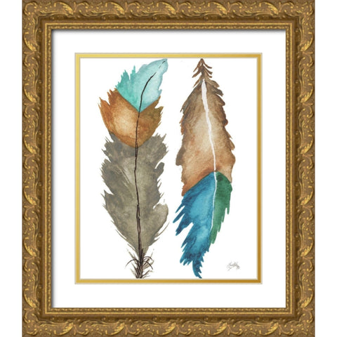 Decorative Feathers Gold Ornate Wood Framed Art Print with Double Matting by Medley, Elizabeth