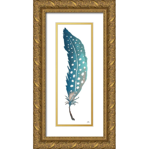 Dotted Blue Feather II Gold Ornate Wood Framed Art Print with Double Matting by Medley, Elizabeth