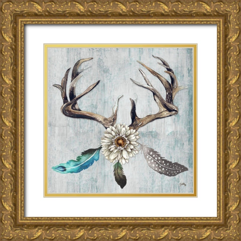 Feathery Antlers I Gold Ornate Wood Framed Art Print with Double Matting by Medley, Elizabeth