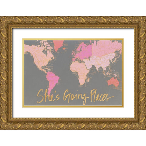 Shes Going Places Gold Ornate Wood Framed Art Print with Double Matting by Medley, Elizabeth