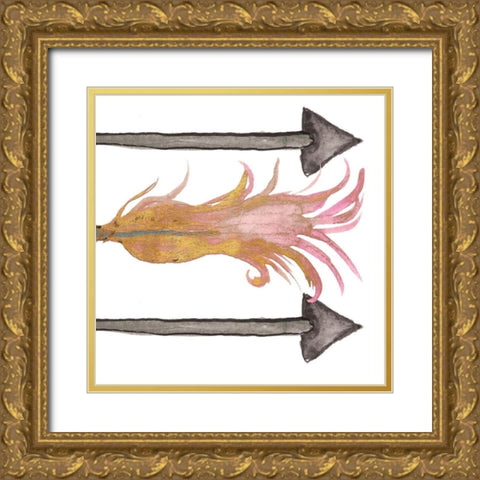 Feathers And Arrows I Gold Ornate Wood Framed Art Print with Double Matting by Medley, Elizabeth