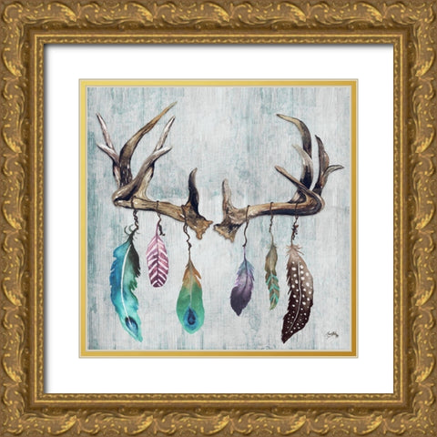 Feathery Antlers II Gold Ornate Wood Framed Art Print with Double Matting by Medley, Elizabeth