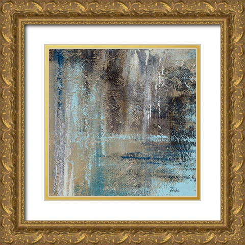 Abstract on Teal Gold Ornate Wood Framed Art Print with Double Matting by Pinto, Patricia