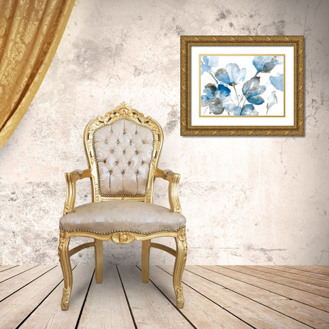 Blue Abstract Floral I Gold Ornate Wood Framed Art Print with Double Matting by Loreth, Lanie