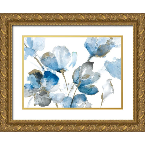 Blue Abstract Floral I Gold Ornate Wood Framed Art Print with Double Matting by Loreth, Lanie
