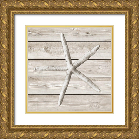 Sand And Sea On Wood  Background II Gold Ornate Wood Framed Art Print with Double Matting by Rodriguez, Jairo
