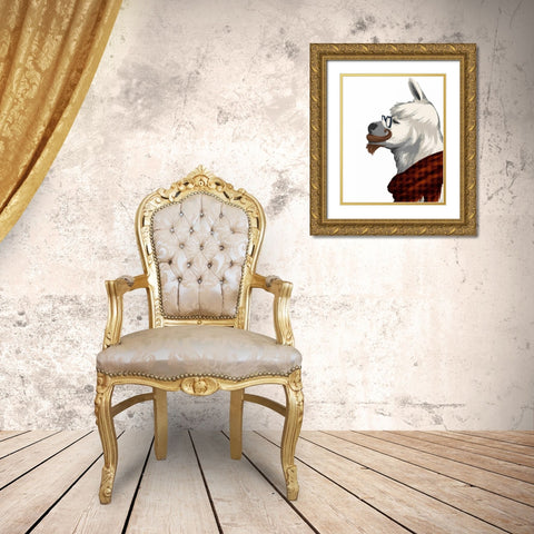 Wise Llama Gold Ornate Wood Framed Art Print with Double Matting by SD Graphics Studio
