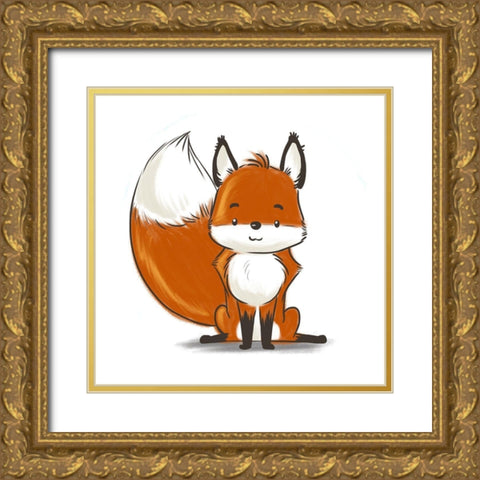 Kids Fox Gold Ornate Wood Framed Art Print with Double Matting by SD Graphics Studio