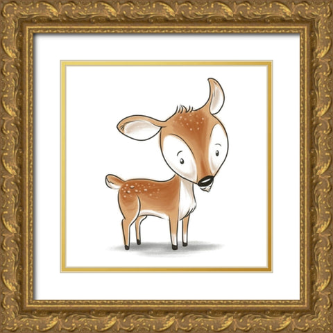 Kids Deer Gold Ornate Wood Framed Art Print with Double Matting by SD Graphics Studio