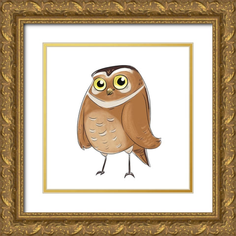 Kids Owl Gold Ornate Wood Framed Art Print with Double Matting by SD Graphics Studio