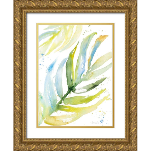 Blue Green Palm Fronds I Gold Ornate Wood Framed Art Print with Double Matting by Loreth, Lanie