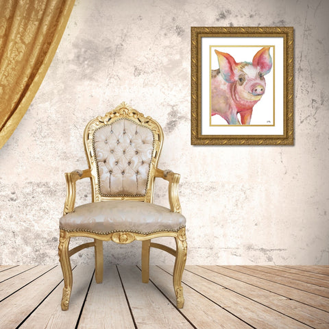 Pig I Gold Ornate Wood Framed Art Print with Double Matting by Medley, Elizabeth