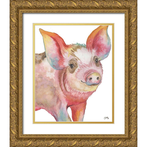 Pig I Gold Ornate Wood Framed Art Print with Double Matting by Medley, Elizabeth