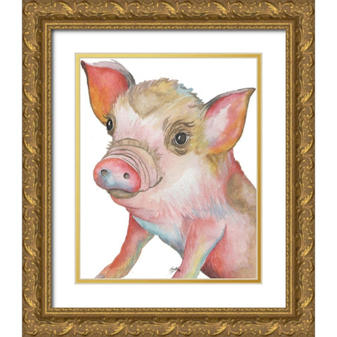 Pig II Gold Ornate Wood Framed Art Print with Double Matting by Medley, Elizabeth