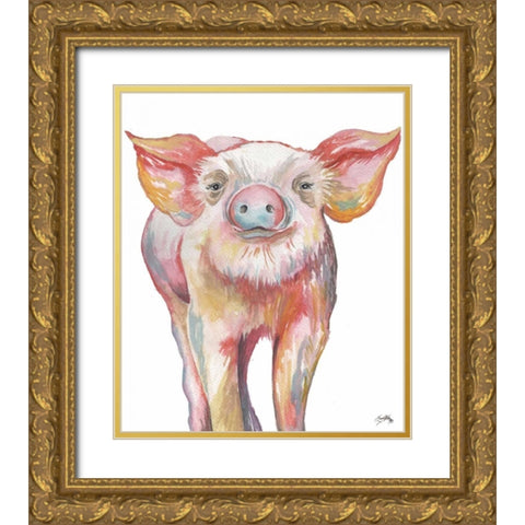 Pig III Gold Ornate Wood Framed Art Print with Double Matting by Medley, Elizabeth