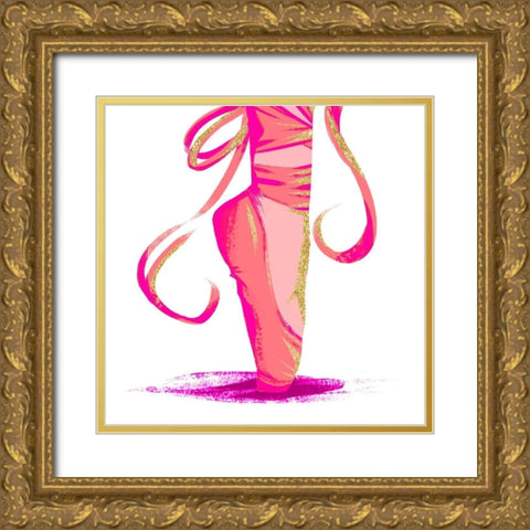 Bright Gold Ballet I Gold Ornate Wood Framed Art Print with Double Matting by SD Graphics Studio