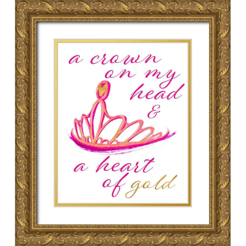 Crown And Heart Gold Ornate Wood Framed Art Print with Double Matting by SD Graphics Studio