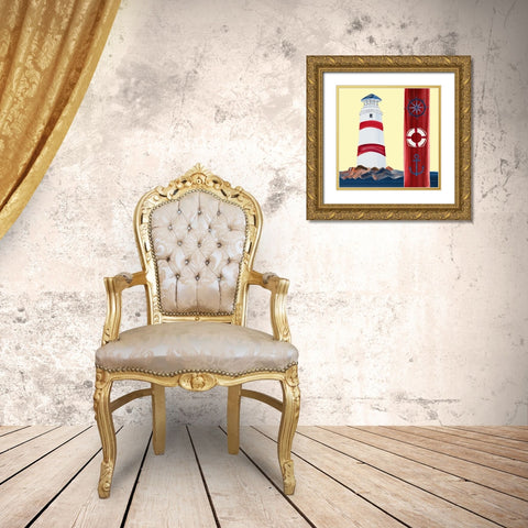 Lighthouse On The Sea Gold Ornate Wood Framed Art Print with Double Matting by DeRice, Julie