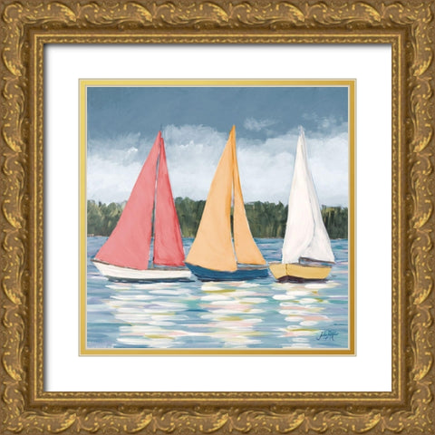 Soft Pastel Sails Gold Ornate Wood Framed Art Print with Double Matting by DeRice, Julie