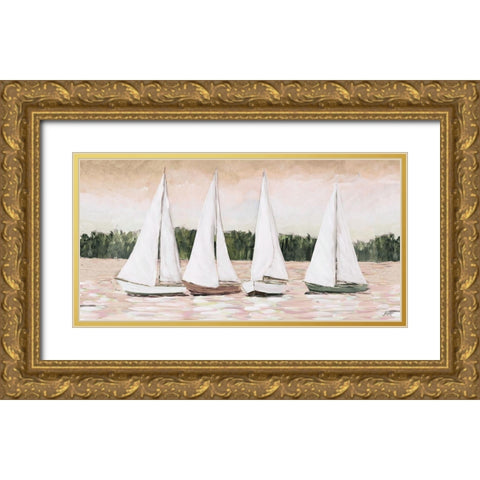 Great Sails At Sunset Gold Ornate Wood Framed Art Print with Double Matting by DeRice, Julie