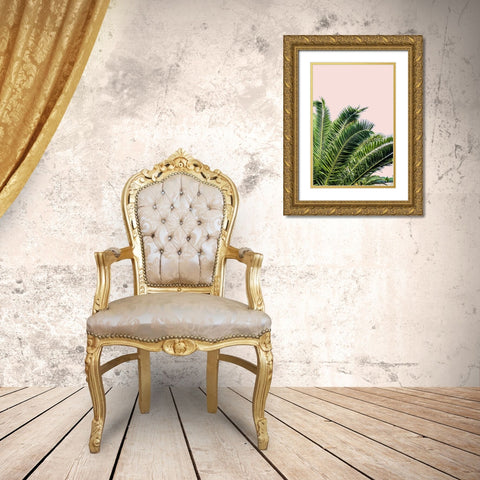 Tropical Leaves On Blush I Gold Ornate Wood Framed Art Print with Double Matting by Acosta