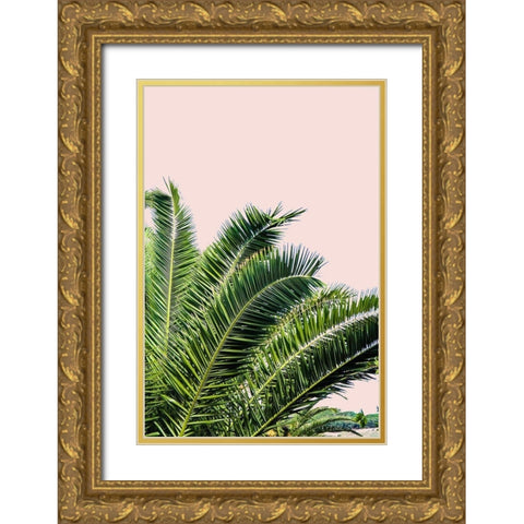 Tropical Leaves On Blush I Gold Ornate Wood Framed Art Print with Double Matting by Acosta