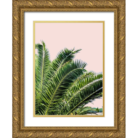 Tropical Leaves on Blush I Gold Ornate Wood Framed Art Print with Double Matting by Acosta