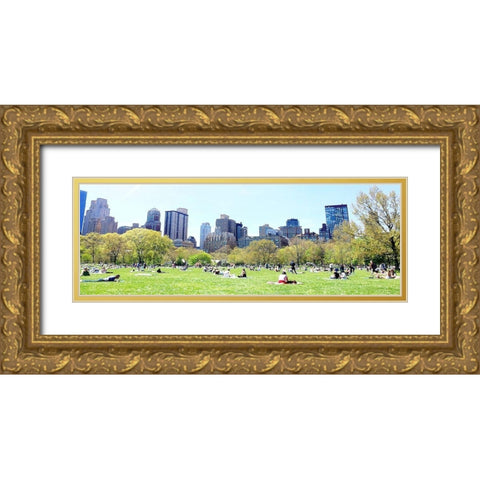 Central Park Picnic Gold Ornate Wood Framed Art Print with Double Matting by Acosta