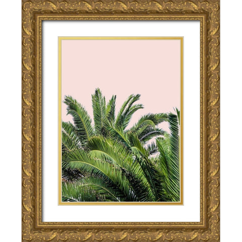 Tropical Leaves on Blush II Gold Ornate Wood Framed Art Print with Double Matting by Acosta