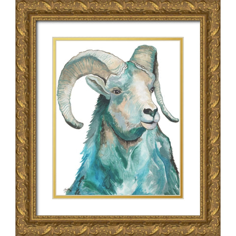 Teal Ram Gold Ornate Wood Framed Art Print with Double Matting by Medley, Elizabeth