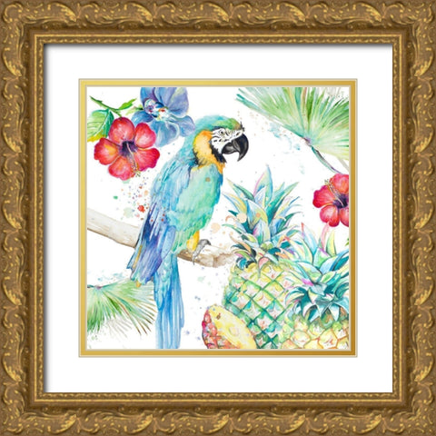 Parrot on Tropical Background Gold Ornate Wood Framed Art Print with Double Matting by Pinto, Patricia