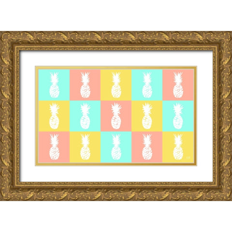 Modern Pineapple Squares Gold Ornate Wood Framed Art Print with Double Matting by DeRice, Julie