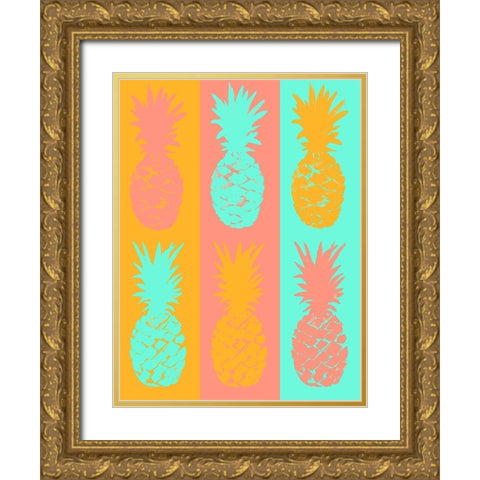 Vibrant Striped Pineapples Gold Ornate Wood Framed Art Print with Double Matting by DeRice, Julie