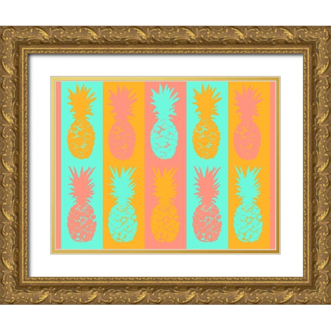 Vibrant Pineapples Fiesta Gold Ornate Wood Framed Art Print with Double Matting by DeRice, Julie